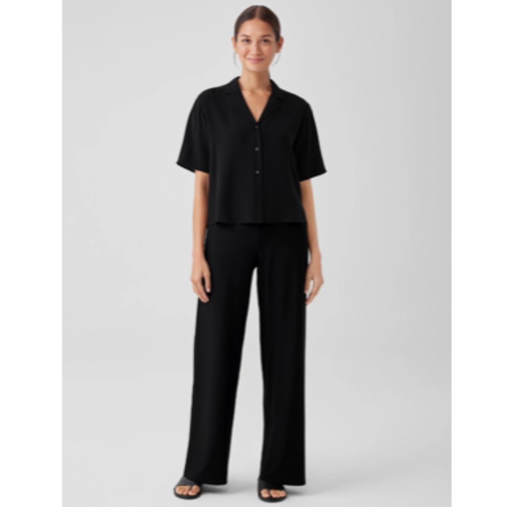 New Eileen Fisher Washable Stretch Crepe High-Waisted Wide Pull-On Pant Sz M